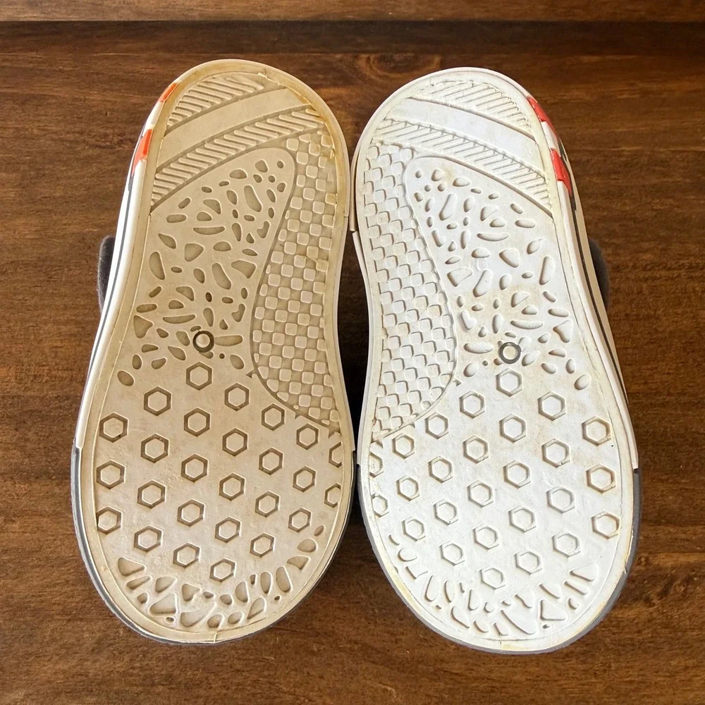 Toddler Slip On Sneakers Size 4 Gray Cars Print Hook & Loop Shoes